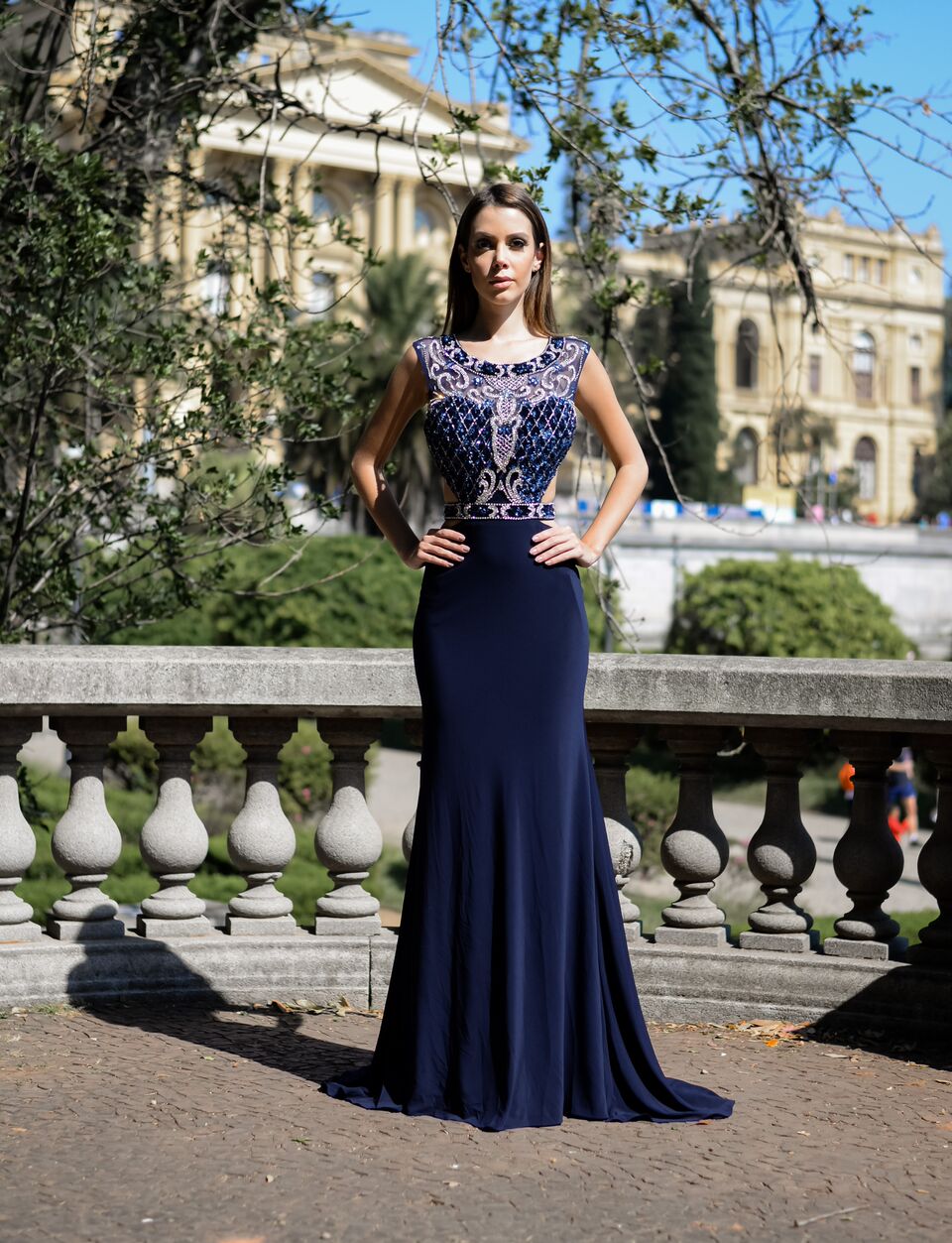 vestido azul royal festa longo