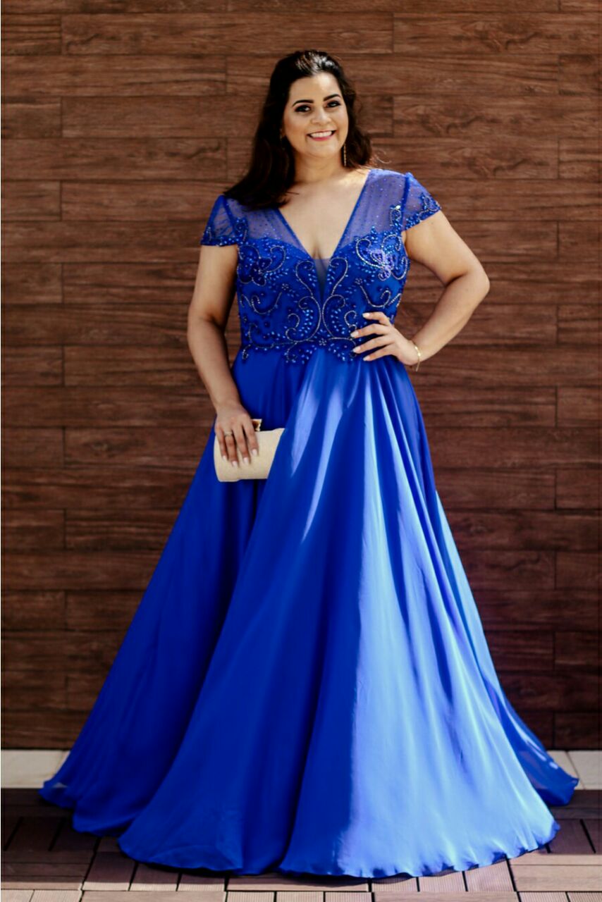 vestido azul royal longo madrinha plus size