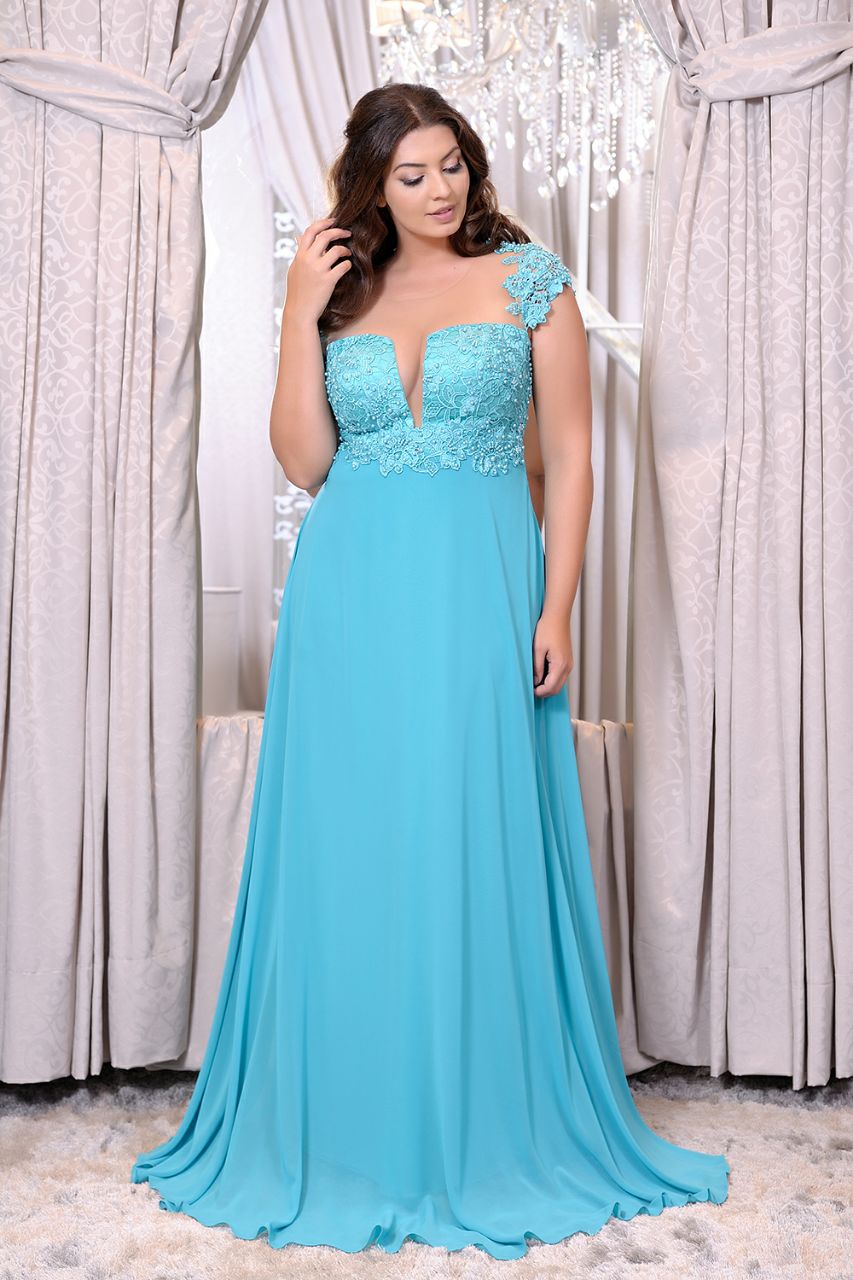 vestido madrinha azul tiffany plus size